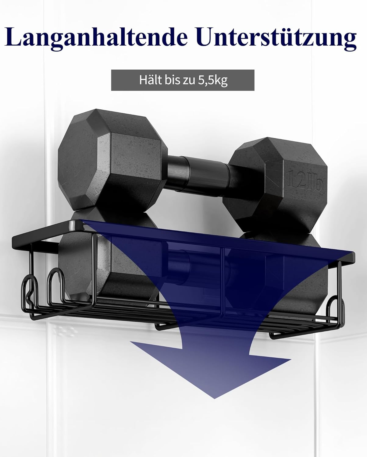 Kitsure Duschablage ohne Bohren - 2 Stück rostfreie Badezimmer Organizer, schnell trocknende Badregal, mit großer Kapazität, langlebige Shampoo Halterung für Dusche aus Edelstahl, Large, Schwarz – Bild 4