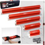 STREND PRO Flächenspachtel Set PREMIUM V2 | inkl. Fassadenspachtel 1000mm, 800mm, 600mm, 400mm, 250mm Glättspachtel, Teleskopgriff, Transportkoffer | PROFI Z Spachtel Set für Trockenbau, Verputzer