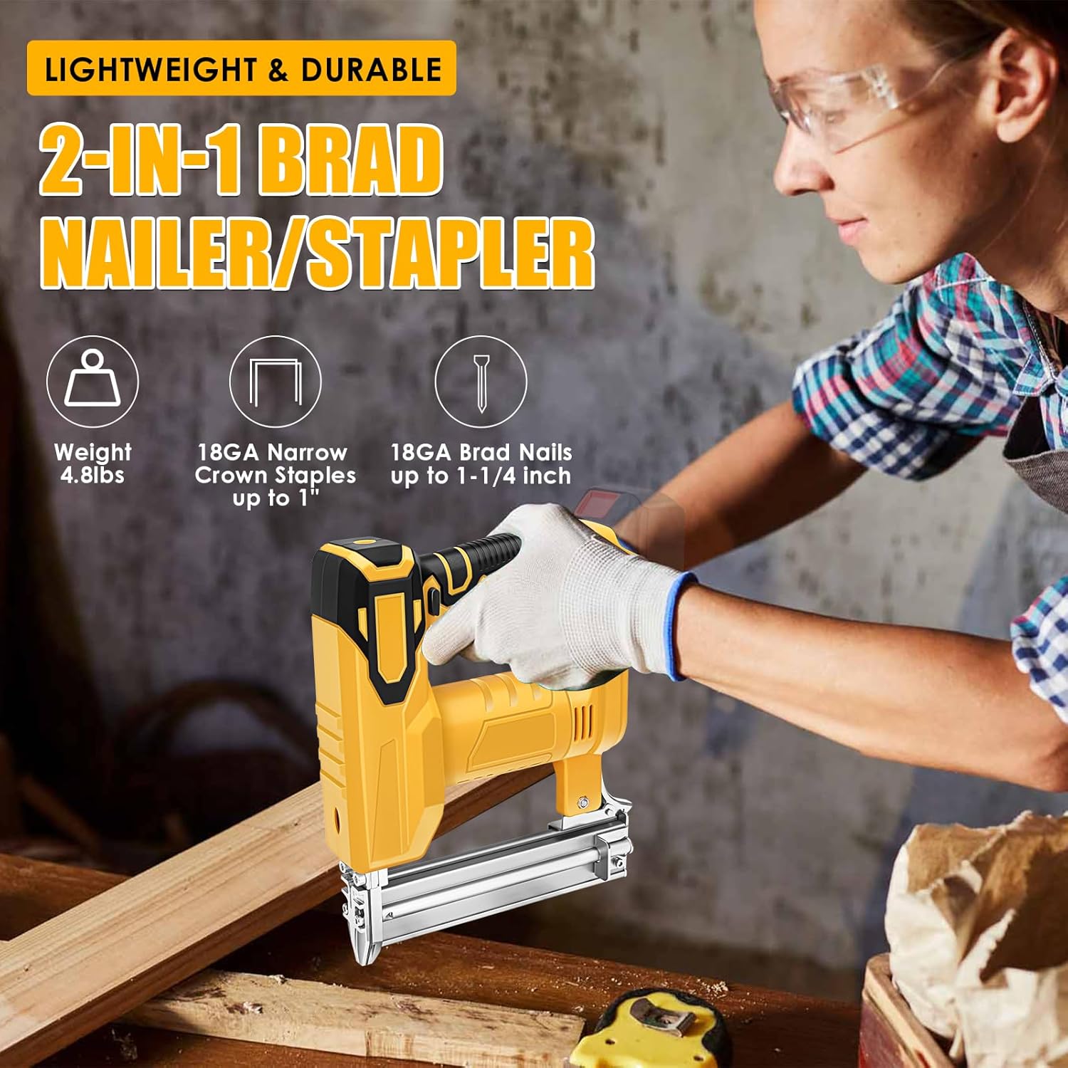 Akku Tacker Nagelpistole für Dewalt 18V 20V Max Batterien (Ohne Akku), 2-in-1 Elektrotacker Elektronagler mit 500 Gerade Nägel und 500 U-förmige Nägel, für Holz/Stoff/Teppich – Bild 2