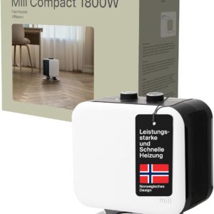 Mill Keramik Heizlüfter klein & leise 1800W, mobiler Heizstrahler für Innenraum 5-30m², Heizung elektrisch, Elektroheizung, Electric Heater, Heizgeräte für Innenräume, Elektro Heizkörper - weiß