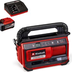 Einhell Akku-Kompressor PRESSITO 18/25 Power X-Change (18 V, max. 11 bar, inkl. 3-tlg. Adapter-Set, inkl. 71 cm Hochdruckschlauch und 1,6 m Niederdruckschlauch, inkl. 5,2 Ah Akku und Ladegerät)