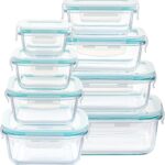 Vtopmart 8er Glasbehälter Mit Deckel, Glas Frischhaltedosen Mit Deckel, Meal Prep Boxen für Lebensmittel, Mikrowellen, BPA-Freie (Green)