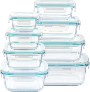 Vtopmart 8er Glasbehälter Mit Deckel, Glas Frischhaltedosen Mit Deckel, Meal Prep Boxen für Lebensmittel, Mikrowellen, BPA-Freie (Green)