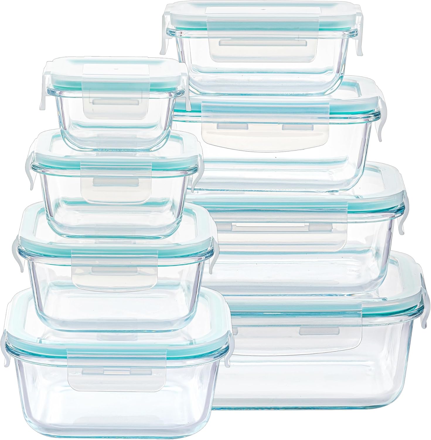 Vtopmart 8er Glasbehälter Mit Deckel, Glas Frischhaltedosen Mit Deckel, Meal Prep Boxen für Lebensmittel, Mikrowellen, BPA-Freie (Green)