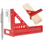 Beslands 3D Gehrungswinkel Zimmermannswinkel, Multifunktionales Messlineal aus Aluminiumlegierung, Hochpräziser Winkelmesser (22.5-90°), Anreißlineal&Bohrführung für Tischler, Ingenieure&Heimwerker