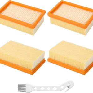 4 Stück für Kär-cher Staubsauger Filter, Flachfaltenfilter für Kär-cher WD4 WD5 WD6 MV4 MV5 MV6, Mehrzwecksauger Zubehör, Waschbar, Wiederverwendbar, 1 Bürste Ersatzfilter für Nass und Trockensauger