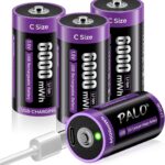 USB-C Baby C Akku Wiederaufladbar LR14 Akku 1,5V 6000mWh Lithium Schnellladung Typ-C mit Ladekabel, Geringe Selbstentladung, 1500+ Zyklus, mit Ladelicht, 4 Stück C Batterien