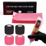 Grip Tape und Stift Taschen Zubehör Set - LEAYOKA 200 Stück Tattoo Stift Taschen Einweg Pen Cover und 4 Rollen Tattoo Griff Bandage Tattoo Maschinenabdeckungen mit