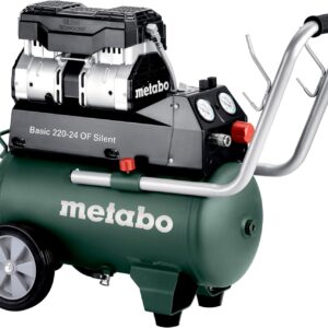 metabo Kompressor Basic 220-24 OF Silent - 24L Kessel, 8 bar Druck, 110 l/min Füllleistung - Ölfrei, leise, mobiler Werkstatt-Kompressor für Heimwerker & Profis - Inkl. Schnellkupplung und Zuggriff