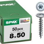 SPAX Holzbauschraube, 8,0 x 50 mm, 50 Stück, T-STAR plus, Tellerkopf, Vollgewinde, 4CUT, WIROX P5J, 0251010800505