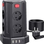 Steckdosenleiste mit 4 USB, Sameriver 8 Fach Mehrfachsteckdose Überspannungsschutz, Steckdosenleiste Steckdose mit Schalter, 3M Verlängerungskabel,Steckdosenturm Mehrfachstecker für Zuhause,Büro