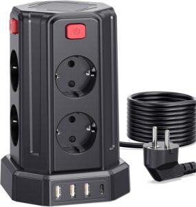 Steckdosenleiste mit 4 USB, Sameriver 8 Fach Mehrfachsteckdose Überspannungsschutz, Steckdosenleiste Steckdose mit Schalter, 3M Verlängerungskabel,Steckdosenturm Mehrfachstecker für Zuhause,Büro