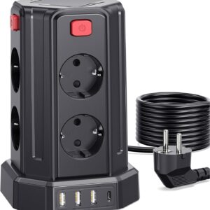 Steckdosenleiste mit 4 USB, Sameriver 8 Fach Mehrfachsteckdose Überspannungsschutz, Steckdosenleiste Steckdose mit Schalter, 3M Verlängerungskabel,Steckdosenturm Mehrfachstecker für Zuhause,Büro