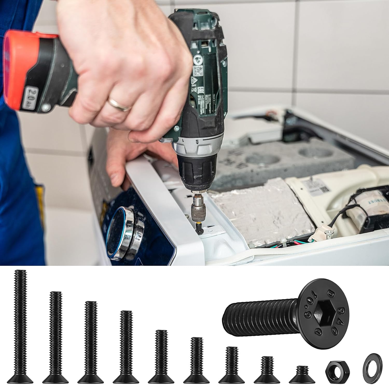 1051 Stück M3 Schrauben Set, M3 Senkkopfschrauben Set, Flachkopf Innensechskantschrauben Muttern Set, Maschinenschrauben mit Muttern und Unterlegscheiben Set Schwarz, Gewindeschrauben und Muttern Set – Bild 5