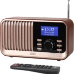 August MB450K Wiederaufladbares DAB+/FM Radio Dual Wecker-Nostalgie tragbares Küchenradio mit 60 Presets Bluetooth 5.3 Lautsprecher Holzgehäuse, USB/AUX/MicroSD, bis zu 18h Betriebszeit, Fernbedienung