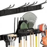 Hejo 2 Stück Gerätehalter Besenhalterung Wand, Gartengeräte Halterung, Schaufelhalter, Stabiler Metall Werkzeughalter Gartengerätehalter mit 150 kg Tragkraft für Garage Garten Keller (Schwarz)