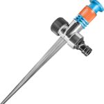 GRÜNTEK Kreisbogen-Regner, Garten Sprühregner, Kreisregner mit stufenlos einstellbarem Bewässerungs-Bereich 0 bis 360 Grad, Stabiler Metall-Dorn, Sprinkler aus Wetter- und UV-festem ABS-Kunststoff