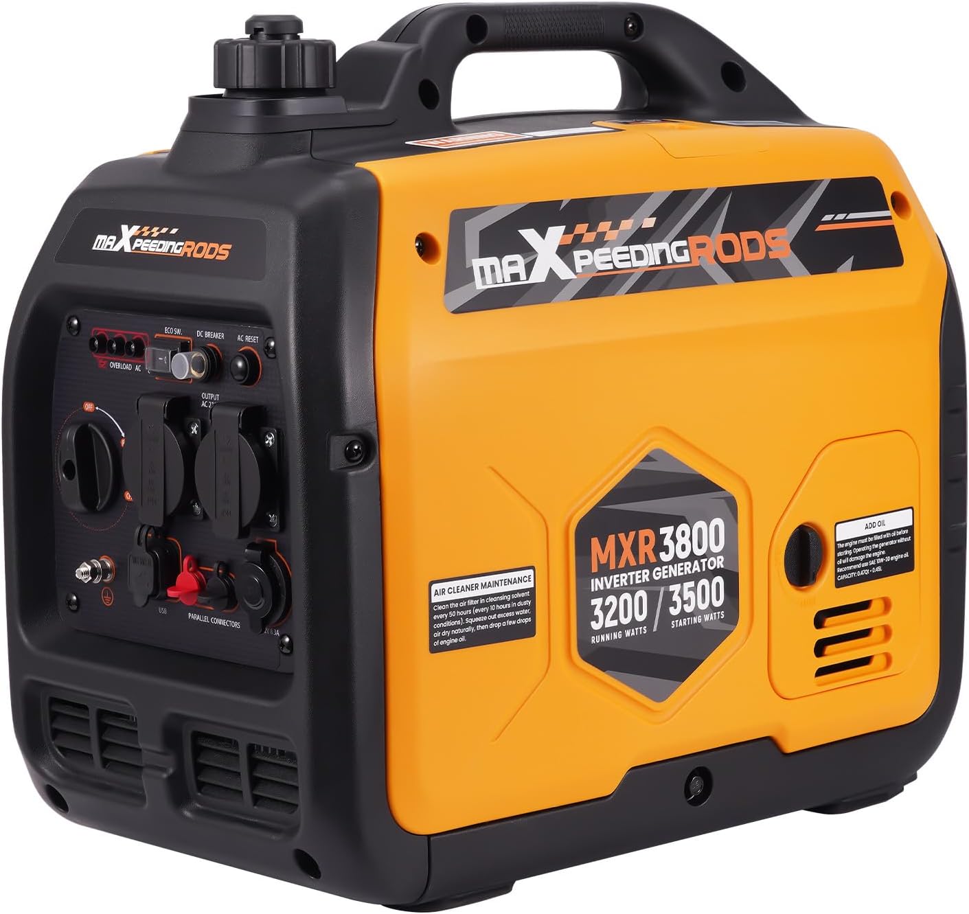 maXpeedingrods Inverter Stromerzeuger 3500W Superleise, Leicht und Mobil Benzin Notstromaggregat Stromgenerator, ECO-Modus mit 2x 230V / 2x USB / 1x 12V DC Steckdosen für RV Camping Festivals, Reise – Bild 2