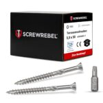 SCREW REBEL Terrassenschraube ST-FIX Edelstahl C1 5,0 x 50mm - 500 Stück inklusive S2-Bit, TX 25, Zier-Senkkopf, Schaftfräser, Sägezahn Gewindeschliff, Cutspitze, Dielenschraube gewachst