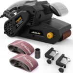 Jellas Bandschleifer 75 mm × 533 mm mit 10-teiligen Schleifbändern und Staubbeutel, Tischschleifer mit variabler Drehzahlregelung, 2-in-1-Staubsaugeradapter, 3 Meter langes Netzkabel