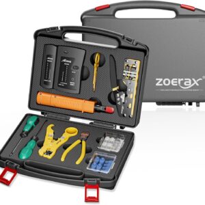 Netzwerk-Werkzeugset, ZOERAX 11 in 1 Professionelles RJ45 Crimpwerkzeug-Kit - Pass Through Crimper, RJ45 Tester, 110/88 Punch Down Tool, Stripper, Cutter, Cat6 Pass Through Steckverbinder und Stiefel