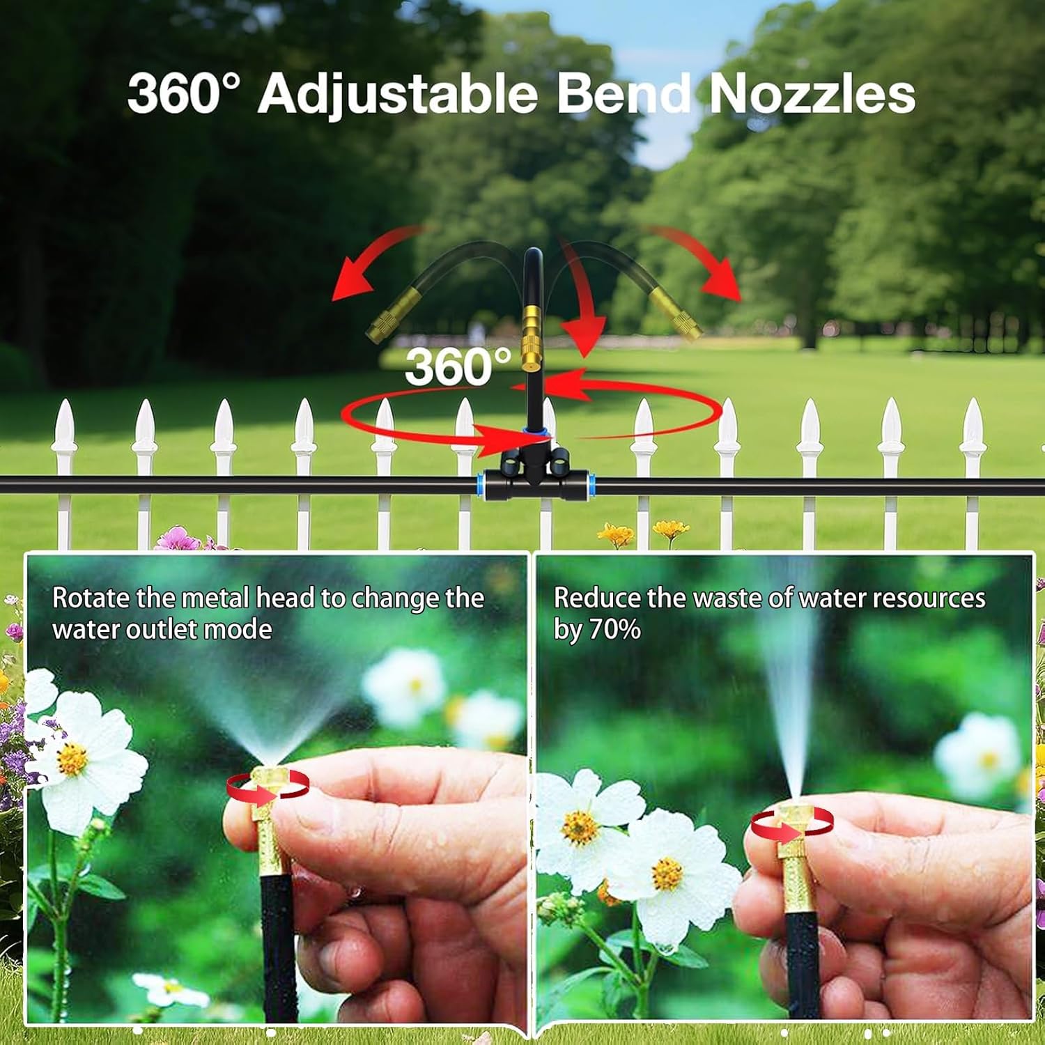 Bewässerungssystem Garten 20M, 360 ° Automatische Bewässerung Schlauch mit 20 verstellbaren Sprühdüsen, Outdoor Nebelkühlsystem für Garten, Gewächshaus, Rasenflächen, Pflanzenbewässerung – Bild 2