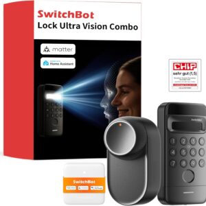 SwitchBot WLAN Smart Lock Ultra mit Keypad Vision, 3D-Gesichts-/Fingerabdruckerkennung, Elektronisches Türschloss mit Aufladbarem Akku, Öffnen per Gesicht, Fingerprint, Code, Alexa, unterstützt Matter