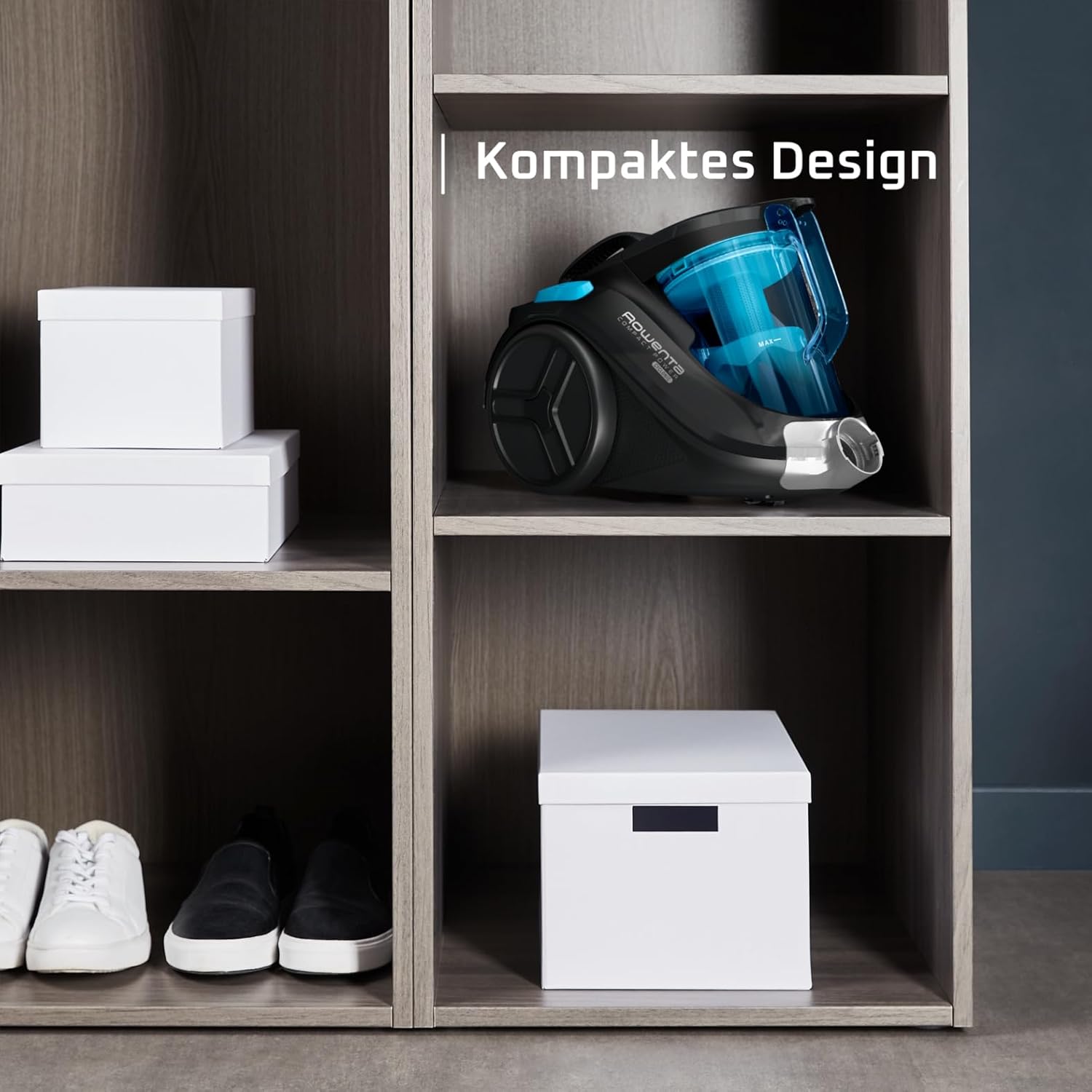 Rowenta Compact Power Cyclonic, Bodenstaubsauger beutelloser, entfernt tiefsitzenden Schmutz, 750 Watt, 1,5 Liter Fassungsvermögen, leichte Entleerung, Staubsauger leise, schwarz/blau, RO3731 – Bild 3