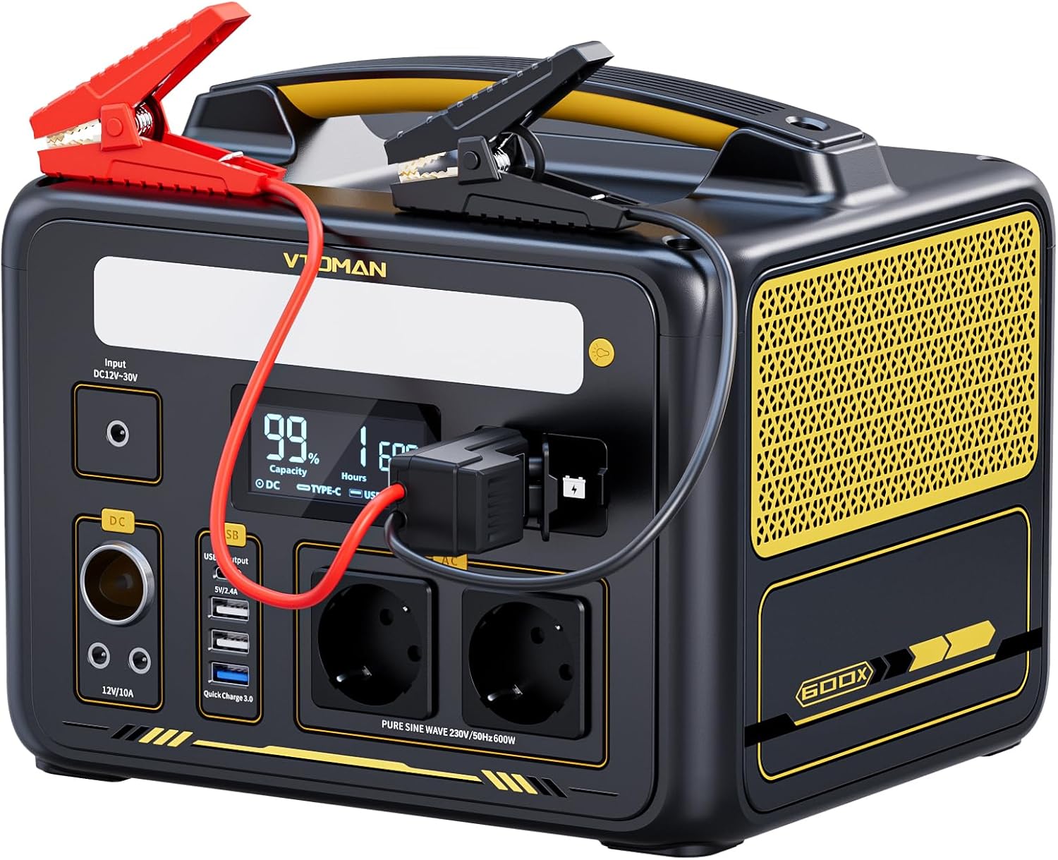 VTOMAN Jump 600X Tragbare Powerstation 600W mit Überbrückungskabel- 299Wh Solar Generator LiFePO4 Akku Stromgenerator Mobile Stromspeicher, Erweiterbare Kapazität für Camping Notfall
