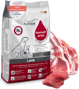 PLATINUM - Hundenahrung Adult Lamb aus Fleischsaftgarung - 5kg Hundefutter trocken nährstoffreich wie BARF - besonders schmackhaftes Hundetrockenfutter für kleine und große Hunde - in DE geprüft