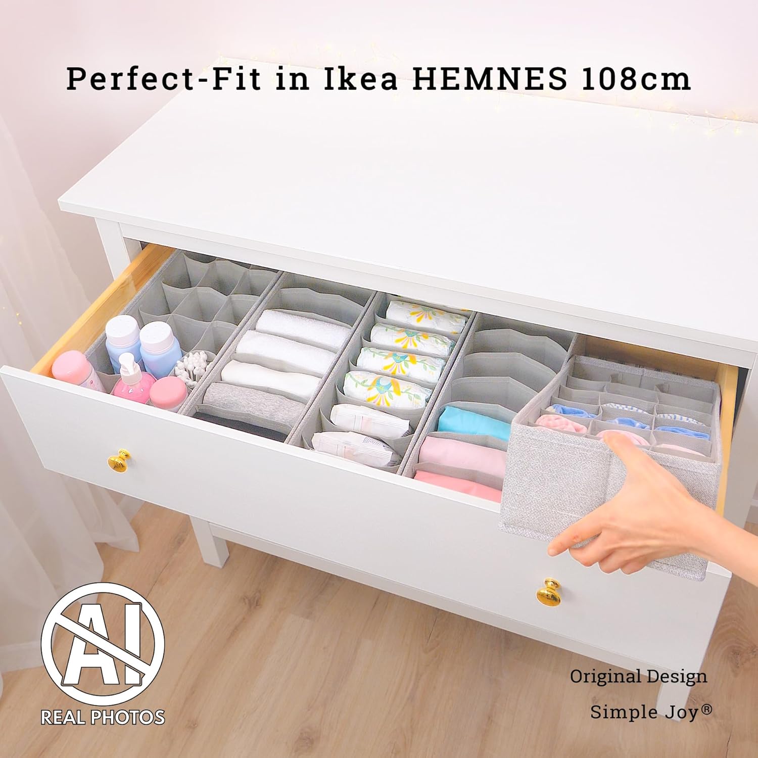SIMPLE JOY® HEMNES Organizer, Schadstoffgeprüft, DAS ORIGINAL; Stabiler Boden; Schubladen Ordnungssystem für Wickelbedarf, Kinderkleidung, Socken, Unterwäsche; 5er Set, passgenau für ikea Kommode – Bild 3