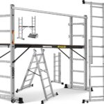 Masko® Baugerüst Alugerüst Gerüst 𝟰𝗶𝗻𝟭✓ Anlegeleiter ✓ Bockeiter ✓ Arbeitsgerüst ✓ treppenleiter✓ Arbeitsbühne | bis 150 KG belastbar | Anti-Rutsch beschichtet | Gerüstleiter | GS geprüft (EN 131)