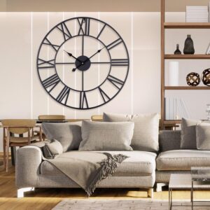 ACCSHINE Wanduhr Groß Ohne TickgeräUsche Lautlos 60cm Römische Ziffer Quarz Batterie Betriebene Wanduhr Einfach zu Lesen für Zimmer Zuhause KüChe Schlafzimmer Büro Schule