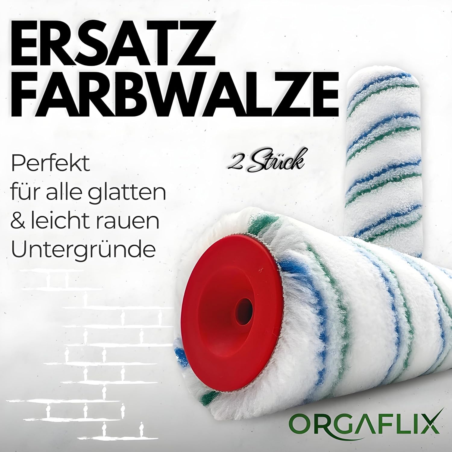 Profi Farbwalze 25cm - 2 Stück - Ideale Farbaufnahme und Abgabe - Florhöhe ca. 9mm, Kern 48mm, Farbroller Wandfarbe, Malerrolle groß, Farbrolle, Malerwalze, Maler-Zubehör, Maler-Set – Bild 2