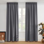 PONY DANCE Kräuselband Gardinen Grau Blickdicht 2er Set H 245 x B 140 cm Verdunklungsgardine für Schienen Thermovorhang Hitzeschutz Vorhänge für Wohnzimmer & Schlafzimmer Blackout Curtains