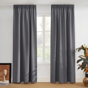 PONY DANCE Kräuselband Gardinen Grau Blickdicht 2er Set H 245 x B 140 cm Verdunklungsgardine für Schienen Thermovorhang Hitzeschutz Vorhänge für Wohnzimmer & Schlafzimmer Blackout Curtains