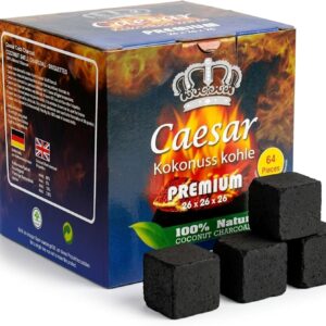 Caesar Shisha Kohle 1kg – 26mm Kokos Naturkohle Würfel (64 Stück) Premium Hookah Charcoal
