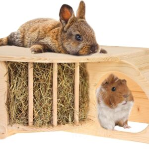 Resch Nr11 Nagerhöhle XL naturbelassenes Massivholz aus Fichte/mit Treppe zur Liegeterasse, integrierter Heuraufe, großen Eingängen und gerundeten Ecken / 60 x 19,7 x 37cm