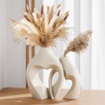 Weiße Vasen zur Dekoration, herzförmiges Keramikvasen-Set (2 Stück), nordische herzförmige Vasen, minimalistische dekorative Vase als für Hochzeiten, Esszimmer, Wohnzimmer, Büro,Hausdekoration