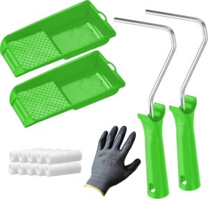 PREMIUM Lackier Set/Farbroller: 2x Farbrollen, 2x Farbwannen, 10x Filt-Walzen, 1x Handschuhe - Lösemittelbeständig & Hochwertig - Perfekt geeignet für Farben und Lacke von Farben Löwe (X300)