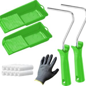 PREMIUM Lackier Set/Farbroller: 2x Farbrollen, 2x Farbwannen, 10x Filt-Walzen, 1x Handschuhe - Lösemittelbeständig & Hochwertig - Perfekt geeignet für Farben und Lacke von Farben Löwe (X300)
