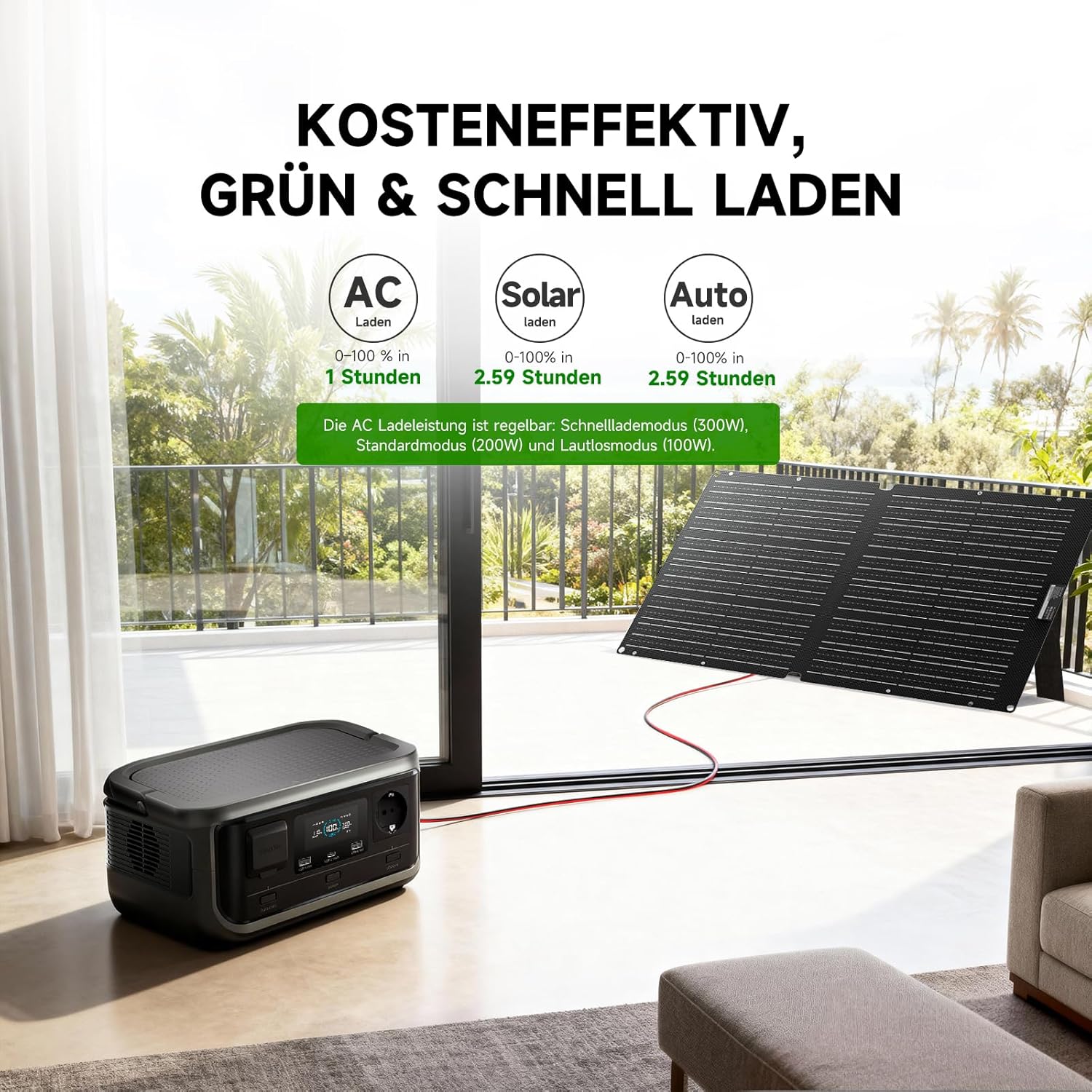 ALLPOWERS VOLIX P300 Tragbare Powerstation mit Solarpanel SE100, 256Wh LiFePO4 Akku Solargenerator mit Solarpanel 100W, 300W Sinus Wechselstrom, PD100W USB-C Anschluss für Camping und Reisen – Bild 3