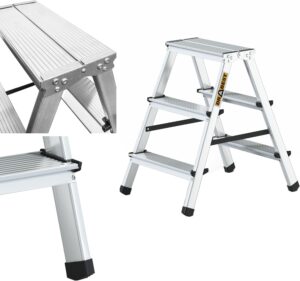 Drabest Aluminium Trittleiter Leiter beidseitig begehbar, 2x3 Stufen, 125kg