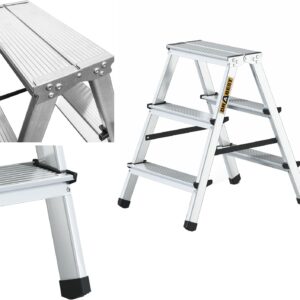 Drabest Aluminium Trittleiter Leiter beidseitig begehbar, 2x3 Stufen, 125kg