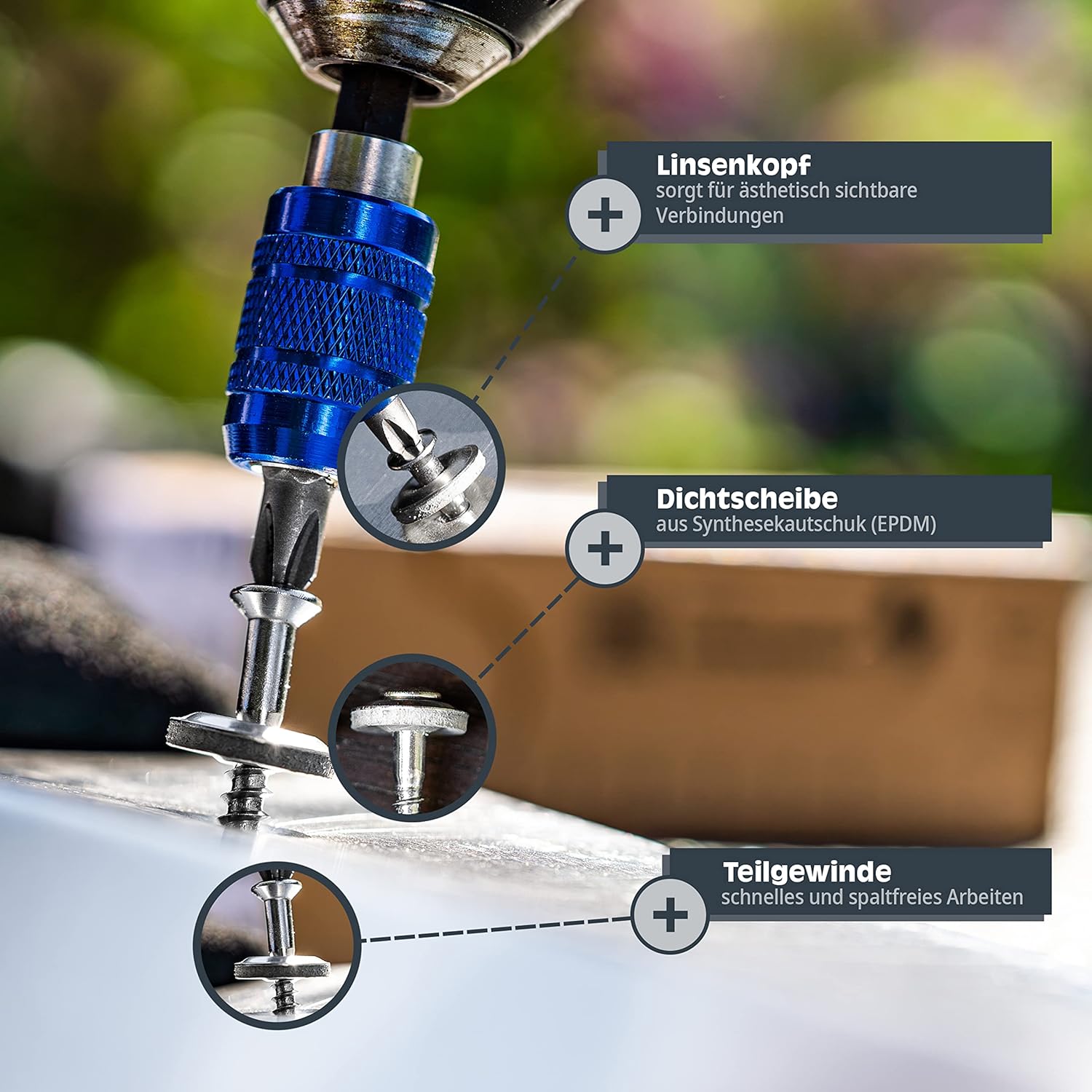 HELPMATE – Spenglerschrauben 4,5x25 mm – 50 Stück – Edelstahl A2 – DIN 7995 – PZ2 – Dachdeckerschrauben mit Linsenkopf, Tellerscheibe & EPDM-Dichtung – Silber – Bild 2