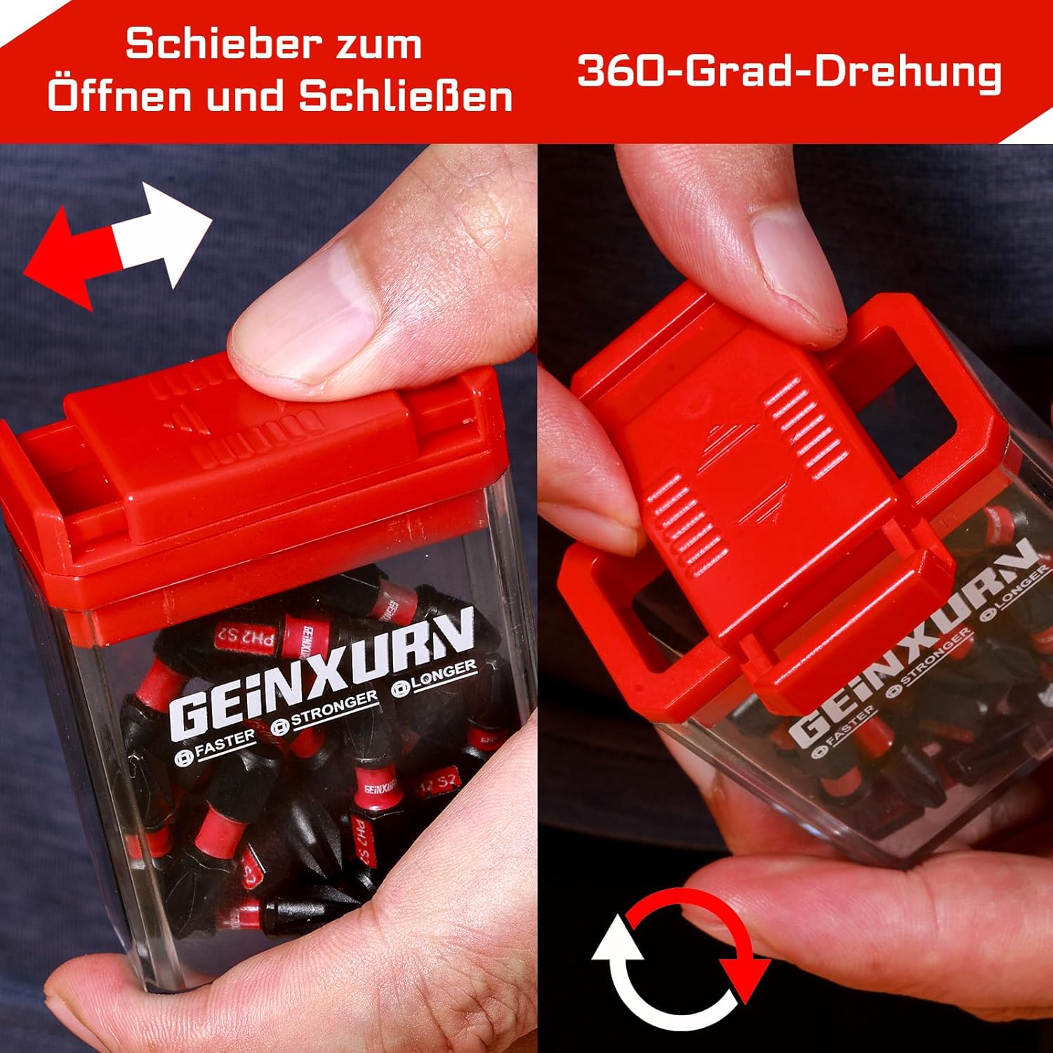 Geinxurn Schlagfeste Schraubendreher Bits Set, 180 Stücke 25mm Magnetisch (PH2/PZ2/T10/T15/T20/T25/T30/Hex) S2 Stahl Multi Treiber Bits mit Lagerung bunte Box – Bild 3