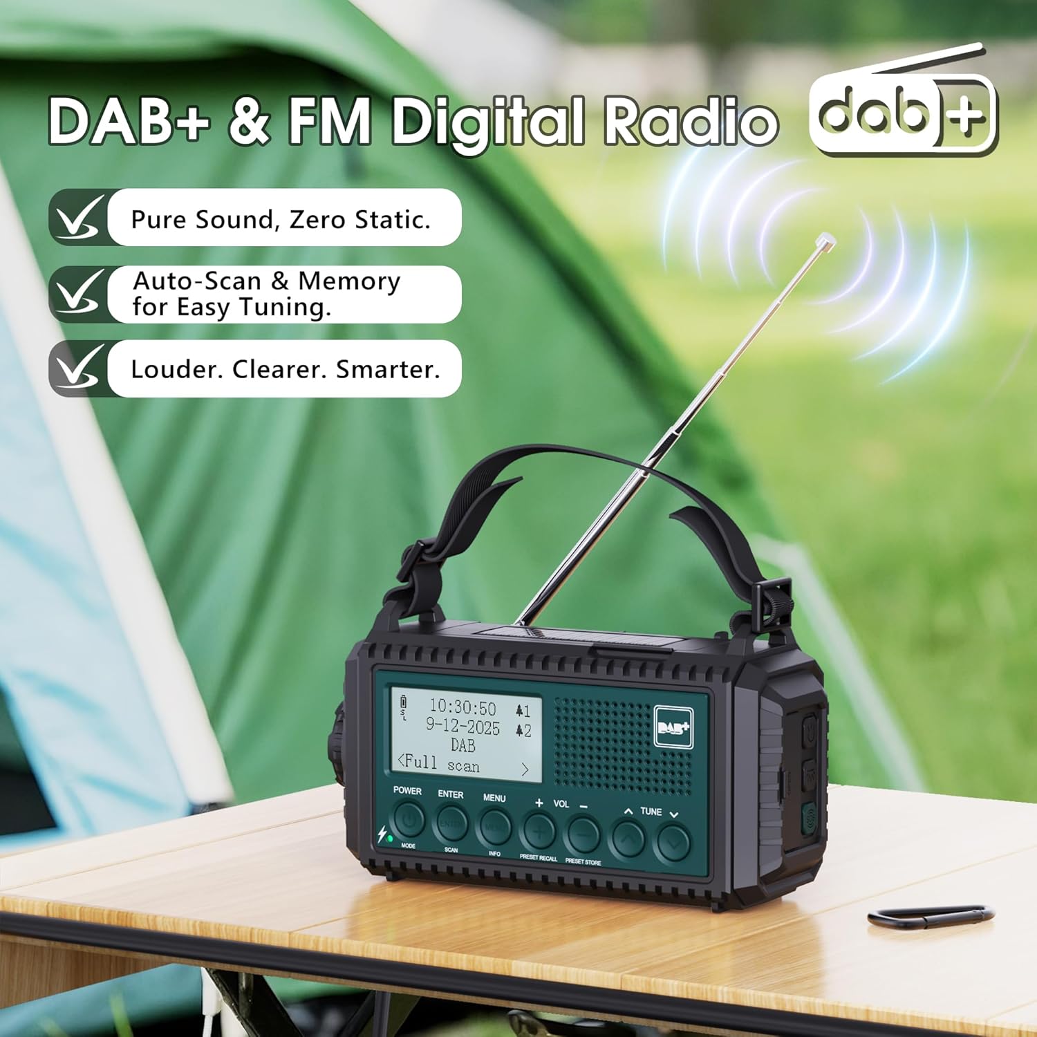 Kurbelradio DAB/DAB+/UKW, Baustellenradio Radio Batteriebetrieben, Tragbare Solar Notfallradio mit 5000mAh Wiederaufladbare Akku, LED Taschenlampe & Leselicht, IPX4, SOS-Alarm für Outdoor, Camping – Bild 2