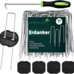 GREELUE Erdanker Bodenanker, 50 Stück 150x25mm Ø3mm, Mit Pufferscheiben, Anti Rost Verzinkter Stahl - Für Unkrautvlies, Garten, Gartenvlies & Zaun (50)