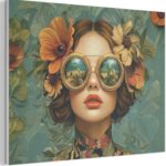 MuchoWow© Bilder aus Filz 100x70 cm Wohnzimmer Deko Modern Wandbild Kunstdruck Bild Schlafzimmer über Bett Room Decor Geschenke Frau - Blumen - Schmetterlinge - Natur - Vintage