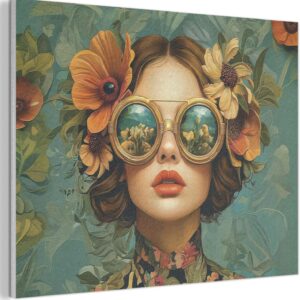 MuchoWow© Bilder aus Filz 100x70 cm Wohnzimmer Deko Modern Wandbild Kunstdruck Bild Schlafzimmer über Bett Room Decor Geschenke Frau - Blumen - Schmetterlinge - Natur - Vintage
